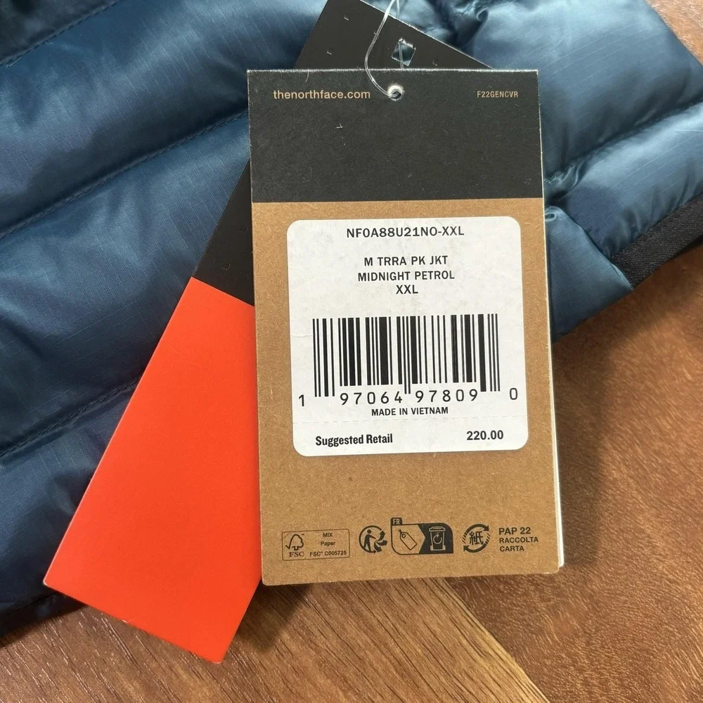 NWT The North Face Jacket Mens 2XL Blue Insulated Packable Pertex Quantum Hiking
